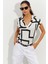 Kadın Beyaz Desenli V Yaka Bluz LPP1217 4