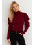 Kadın Bordo Prenses Kol Balıkçı Yaka Triko Bluz SF2555 5