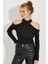Kadın Siyah Omuzları Açık Kaşkorse Bluz EY2590 1