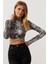 Kadın Taş Sırt Dekolteli Yılan Desenli Crop Bluz LPP1131 3