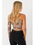 Kadın Vanilya-Siyah Tek Omuz Desenli Crop Bluz LİK14 5