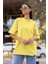 Oversize Relax Bisiklet Yaka Basic Sarı Tişört / Rahat Kesim T-Shirt 2