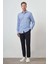 Erkek Mavi Keten Trend Dynamic Fit Düğmeli Yaka Gömlek 2