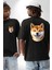 Shiba Inu Sevimli Sevgi Köpek Tasarımı Siyah Oversize Kadın Erkek Ön ve Sırt Baskılı Tişört 1