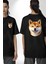 Shiba Inu Sevimli Sevgi Köpek Tasarımı Siyah Oversize Kadın Erkek Ön ve Sırt Baskılı Tişört 4