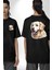 Sevimli Golden Retriever Köpek Dostu Siyah Oversize Kadın Erkek Ön ve Sırt Baskılı Tişört 4