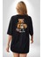 Modern Stil Sırt Çantalı Ayıcık Taco Teddy Siyah Oversize Kadın Erkek Ön ve Sırt Baskılı Tişört 5