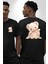 Kawaii Stil Özel Pembe Çiçek Motifli Ayıcık Siyah Oversize Kadın Erkek Ön ve Sırt Baskılı Tişört 1