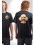 Zeki Popüler Poodle Köpek Dostu Siyah Oversize Kadın Erkek Ön ve Sırt Baskılı Tişört 1