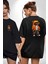 Hip Hop Turuncu Kapüşonlu Urban Stil Ayıcık Siyah Oversize Kadın Erkek Ön ve Sırt Baskılı Tişört 1