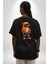 Hip Hop Turuncu Kapüşonlu Urban Stil Ayıcık Siyah Oversize Kadın Erkek Ön ve Sırt Baskılı Tişört 2