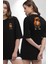Hip Hop Turuncu Kapüşonlu Urban Stil Ayıcık Siyah Oversize Kadın Erkek Ön ve Sırt Baskılı Tişört 4