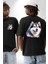 Alaskan Malamute Köpek Tasarımı Siyah Oversize Kadın Erkek Ön ve Sırt Baskılı Tişört 1