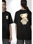 Mavi Kare Desenli Ayıcık Kawaii Stil Siyah Oversize Kadın Erkek Ön ve Sırt Baskılı Tişört 1