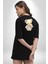 Mavi Kare Desenli Ayıcık Kawaii Stil Siyah Oversize Kadın Erkek Ön ve Sırt Baskılı Tişört 5