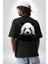 Siyah Beyaz Panda Siyah Oversize Kadın Erkek Ön ve Sırt Baskılı Tişört 2