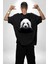 Siyah Beyaz Panda Siyah Oversize Kadın Erkek Ön ve Sırt Baskılı Tişört 5