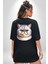 Sert Bakışlar Bu Kedi Şefkatten Uzak Siyah Oversize Kadın Erkek Ön ve Sırt Baskılı Tişört 5