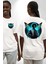 Gözlüklü Kanatlı Modern Erkek Beyaz Oversize Kadın Erkek Ön ve Sırt Baskılı Tişört 4