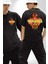 Aerosmith Fire Skull Siyah Oversize Kadın Erkek Ön ve Sırt Baskılı Tişört 1