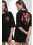 Pop Art Aslan Cesaret Temalı Siyah Oversize Kadın Erkek Ön ve Sırt Baskılı Tişört 4