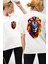 Pop Art Aslan Cesaret Temalı Beyaz Oversize Kadın Erkek Ön ve Sırt Baskılı Tişört 1