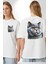 Exotic Shorthair Kedi Beyaz Oversize Kadın Erkek Ön ve Sırt Baskılı Tişört 4