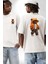 Hip Hop Turuncu Kapüşonlu Urban Stil Ayıcık Beyaz Oversize Kadın Erkek Ön ve Sırt Baskılı Tişört 1
