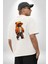 Hip Hop Turuncu Kapüşonlu Urban Stil Ayıcık Beyaz Oversize Kadın Erkek Ön ve Sırt Baskılı Tişört 2