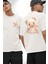 Kawaii Stil Özel Pembe Çiçek Motifli Ayıcık Beyaz Oversize Kadın Erkek Ön ve Sırt Baskılı Tişört 4
