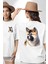 Akita Inu Aşkı Köpek Beyaz Oversize Kadın Erkek Ön ve Sırt Baskılı Tişört 4
