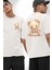Kimonolu Pembe Ayıcık Tasarım Beyaz Oversize Kadın Erkek Ön ve Sırt Baskılı Tişört 1