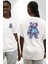 Digital Dreamer Teddy Bear Futuristic Beyaz Oversize Kadın Erkek Ön ve Sırt Baskılı Tişört 1