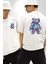 Digital Dreamer Teddy Bear Futuristic Beyaz Oversize Kadın Erkek Ön ve Sırt Baskılı Tişört 4