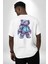 Digital Dreamer Teddy Bear Futuristic Beyaz Oversize Kadın Erkek Ön ve Sırt Baskılı Tişört 5