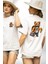 Modern Stil Sırt Çantalı Ayıcık Taco Teddy Beyaz Oversize Kadın Erkek Ön ve Sırt Baskılı Tişört 4