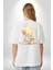 Mavi Çiçek Desenli Kimonolu Sevimli Ayıcık Teddy Beyaz Oversize Kadın Erkek Ön ve Sırt Baskılı Tişört 2