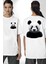 Beyaz Beyaz Panda Beyaz Oversize Kadın Erkek Ön ve Sırt Baskılı Tişört 4
