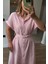 Toz Pembe Astarlı Kemerli Fisto Gömlek Elbise 2
