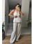Taş Rengi Düğmeli Pantolon Bluz Keten Takım 5