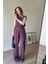 Bordo Vatkalı Kolsuz Keten Bluz Pantolon Takım 4