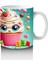 Çocuklara Sütü Sevdiren Gözleri Gülen Renkli Cupcake ve Şekerlemeler Desenli Kupa Bardak 4