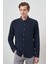 Erkek Lacivert Trend Keten Slim Fit Düğmeli Yaka Gömlek 4