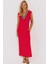 Kadın Kırmızı V Yaka Bloklu Maxi Elbise EY2779 1