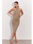Kadın Haki Sırtı Açık Halter Midi Elbise OW138 1