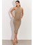 Kadın Haki Sırtı Açık Halter Midi Elbise OW138 3