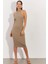 Kadın Haki Sırtı Açık Halter Midi Elbise OW138 5