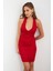 Kadın Kırmızı Büzgülü Mini Elbise DCF033-90 5