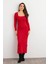 Kadın Kırmızı Kare Yaka Midi Elbise XC8102 2