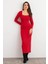 Kadın Kırmızı Kare Yaka Midi Elbise XC8102 3